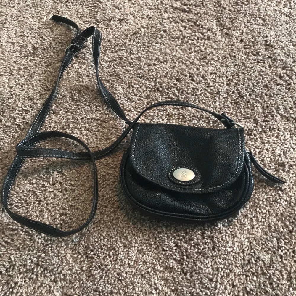 Black NY Leather Side Purse/ Clutch/ Crossbody